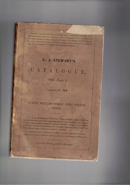 catalogue of Books, part I° 1845 compring A. - Ma. …