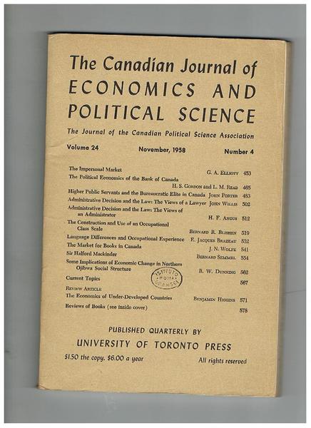 The Canadian Journal of Economics and Political Science, the Journal …