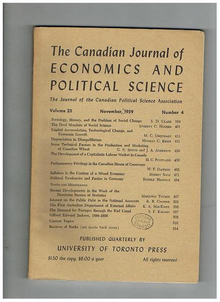 The Canadian Journal of Economics and Political Science, the Journal …