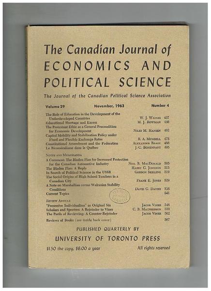 The Canadian Journal of Economics and Political Science, the Journal …