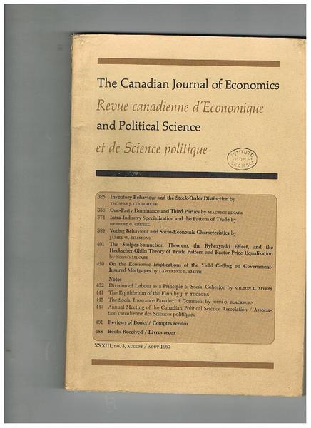The Canadian Journal of Economics and Political Science, the Journal …