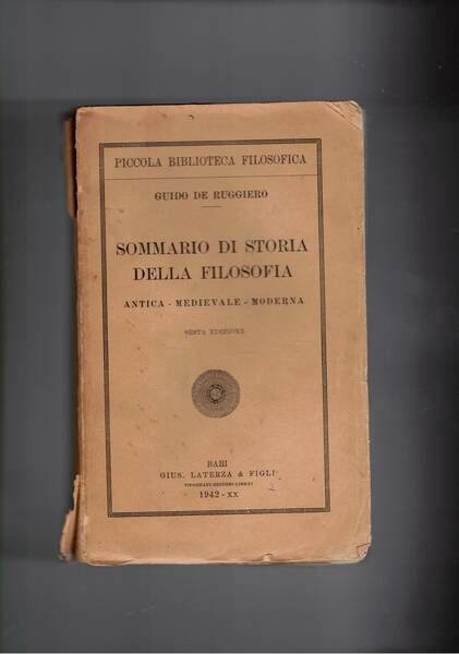 Sommario di storia della filosofia. Antica, medievale, moderna.