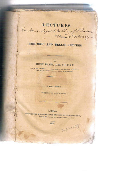 Lectures on Rhetoric and Belles Lettres. New edition.
