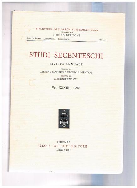 Studi secenteschi, rivista annuale della biblioreca dell"Archivium Romanicum" findata da …