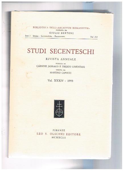 Studi secenteschi, rivista annuale della biblioreca dell"Archivium Romanicum" findata da …