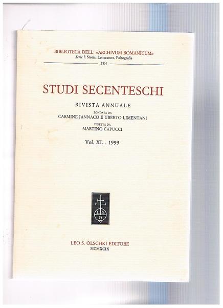 Studi secenteschi, rivista annuale della biblioreca dell"Archivium Romanicum" findata da …