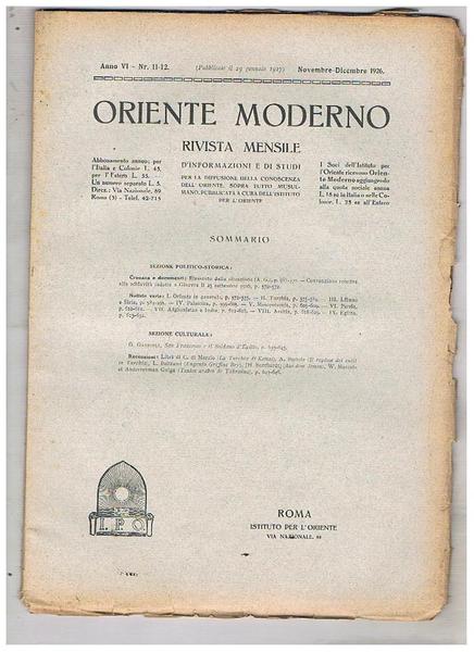 Oriente Moderno, rivista mensile d'informazioni e di studi per la …