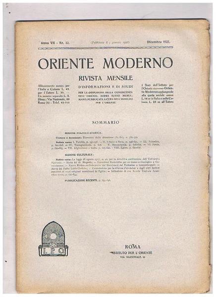 Oriente Moderno, rivista mensile d'informazioni e di studi per la …