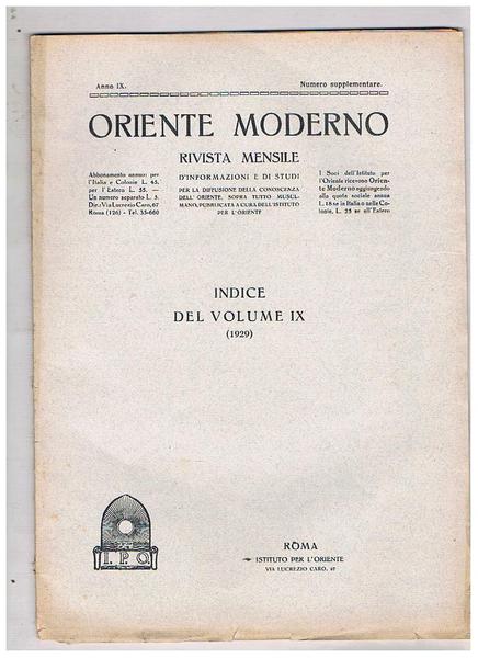 Oriente Moderno, rivista mensile d'informazioni e di studi per la …