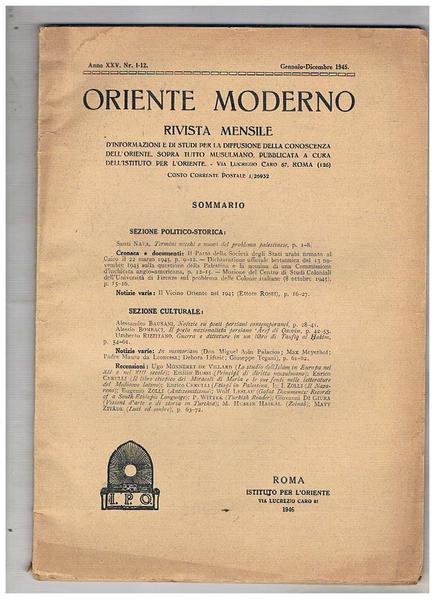 Oriente Moderno, rivista mensile d'informazioni e di studi per la …