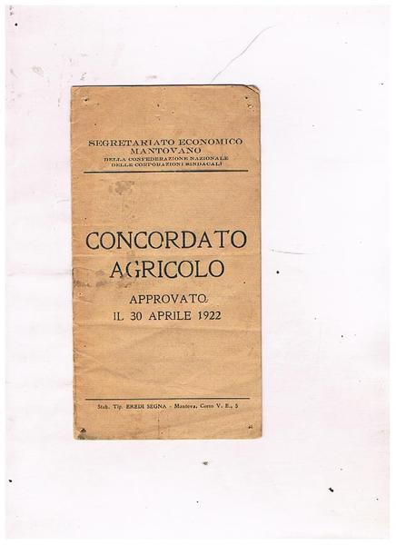 Concordato agricolo approvato il 30 aprile 1922.