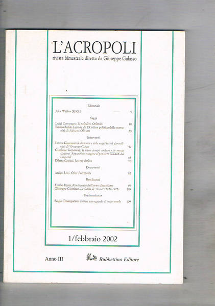L'Acropoli rivista bimestrale. n° 1 febb. 2002. di Capuana L. …