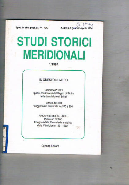 Studi storici meridionali, quadrimestrale, annata 1994. Viaggiatori in Basilicata tra …