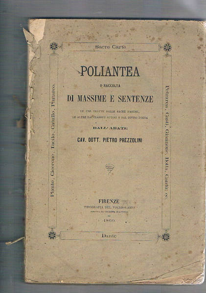 Poliantea o raccolta di massime e sentenza. Le une tratte …