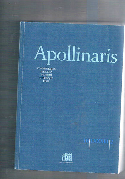 Apollinaris. Commentarius iuridicus instituti utriusque iuris 10/LXXXIII/2. Scritti di: Bonnet, …