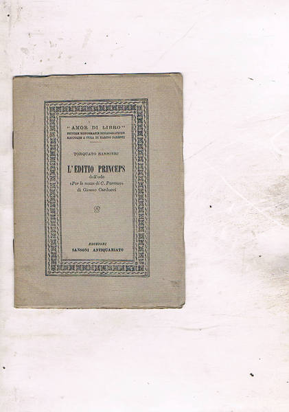 L'Editio Princeps dell'ode "per le nozze di C. Parenzo" di …
