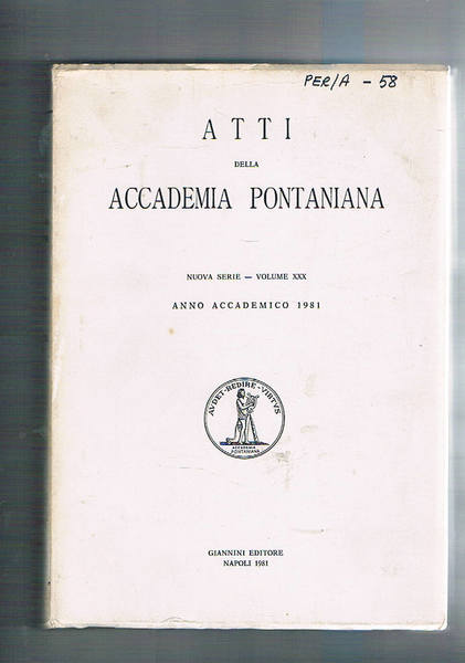 Atti della Accademia Pontaniana vol. 30° anno accad. 1981. Considerazioni …