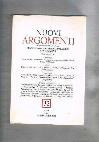 Nuovi argomenti, rivista bimestrale n° 32 mar-apr. 1973. Scritti di …