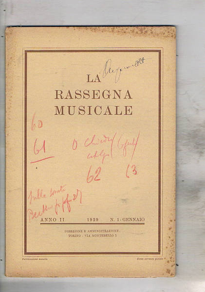 La Rassegna Musicale, mensile anno II° 1929 in 12 numeri. …