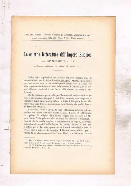 Le odierne letterature dell'impero etiopico. Estratto dagli atti del Reale …