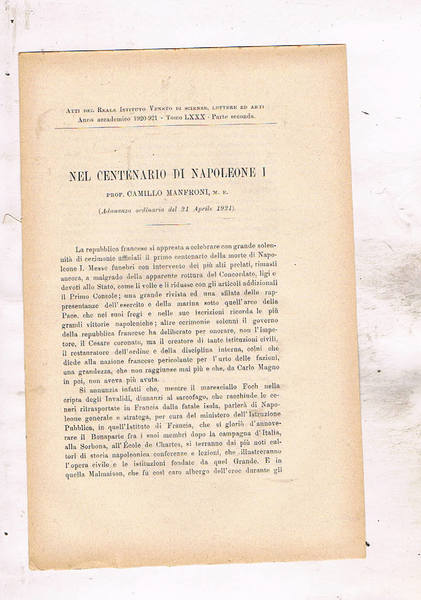 Nel centenario di Napoleone I°. Estratto dagli atti del Reale …
