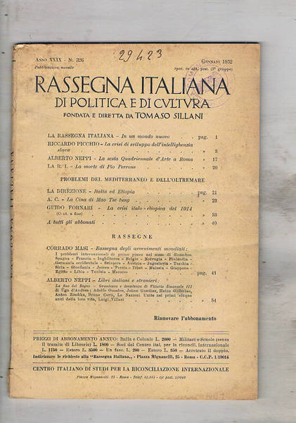 Rassegna italiana, mensile di politica letteraria e artistica. disponiamo dell'anno …