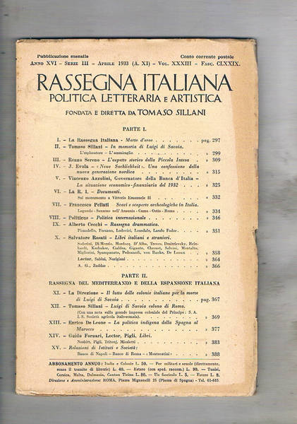 Rassegna italiana, mensile di politica letteraria e artistica. Apr. 1933. …