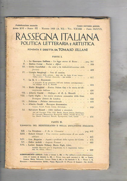 Rassegna italiana, mensile di politica letteraria e artistica. magg. 1933. …