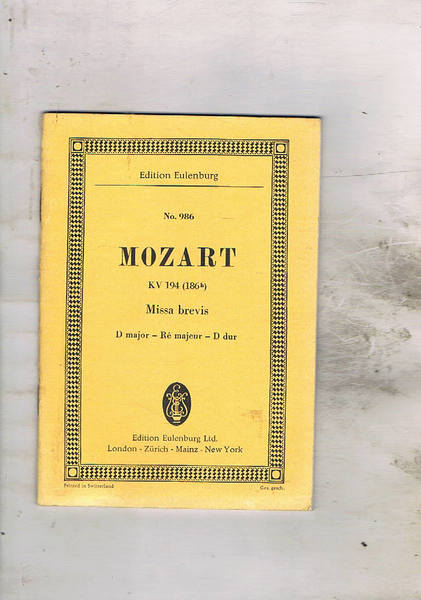 Missa Brevis D dur für Chor, 2 Vilinen, Bass und …