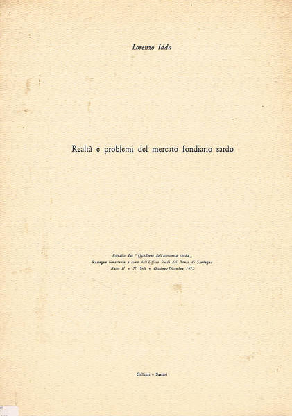 Realtà e problemi del mercato fondiario sardo. Estratto.