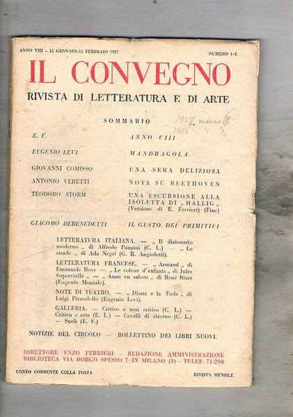 Il Convegno rivista (mensile) di letteratura e arte. Disponiamo: del …