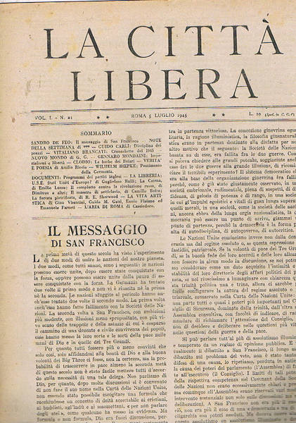 La città libera, settimanale di politica e cultura. Disponiamo dell'anno …