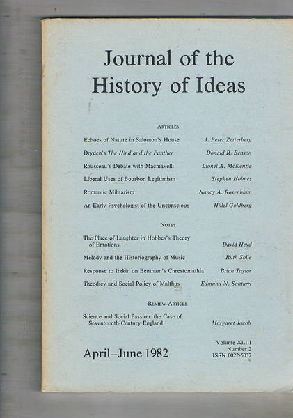 Journal of the History of Ideas. Volume XLIII n° 2, …