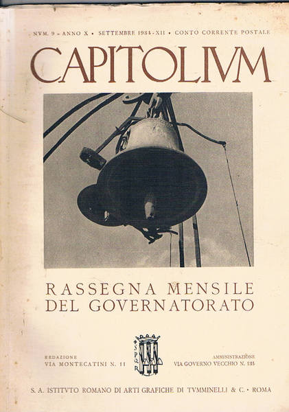Capitolium. Rassegna Mensile del Governatorato. Disponiamo del n° 9 anno …