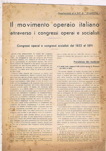 Il movimento operaio italiano attraverso i congressi operai e socialisti. …