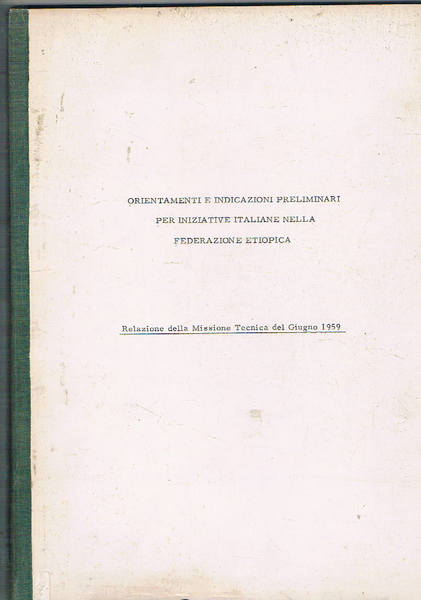Orientamenti e indicazioni preliminari per iniziative italiane nella federazione etiopica. …