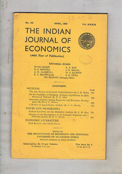 The indian journal of economics (trimestrale). vol. XXXIX in 4 …