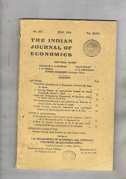 The indian journal of economics (trimestrale). vol. XLVII fasc. n° …