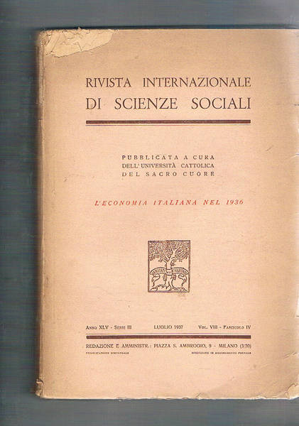 L'economia italiana del 1936. n° della rivista internazionale di scienze …