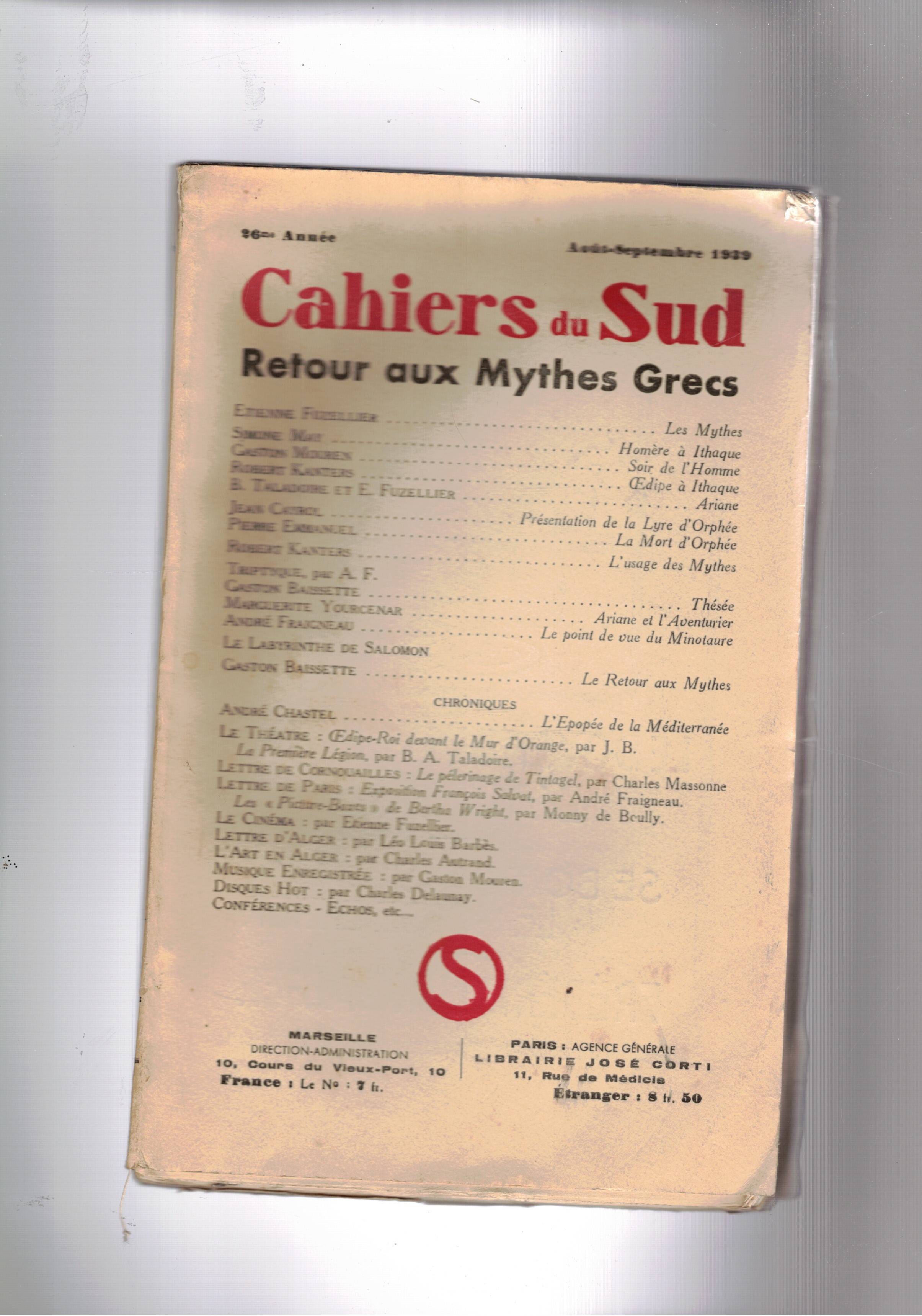 Cahiers du Sud. mensile Poesia, critica filosofia. n° di Aout-Sept. …