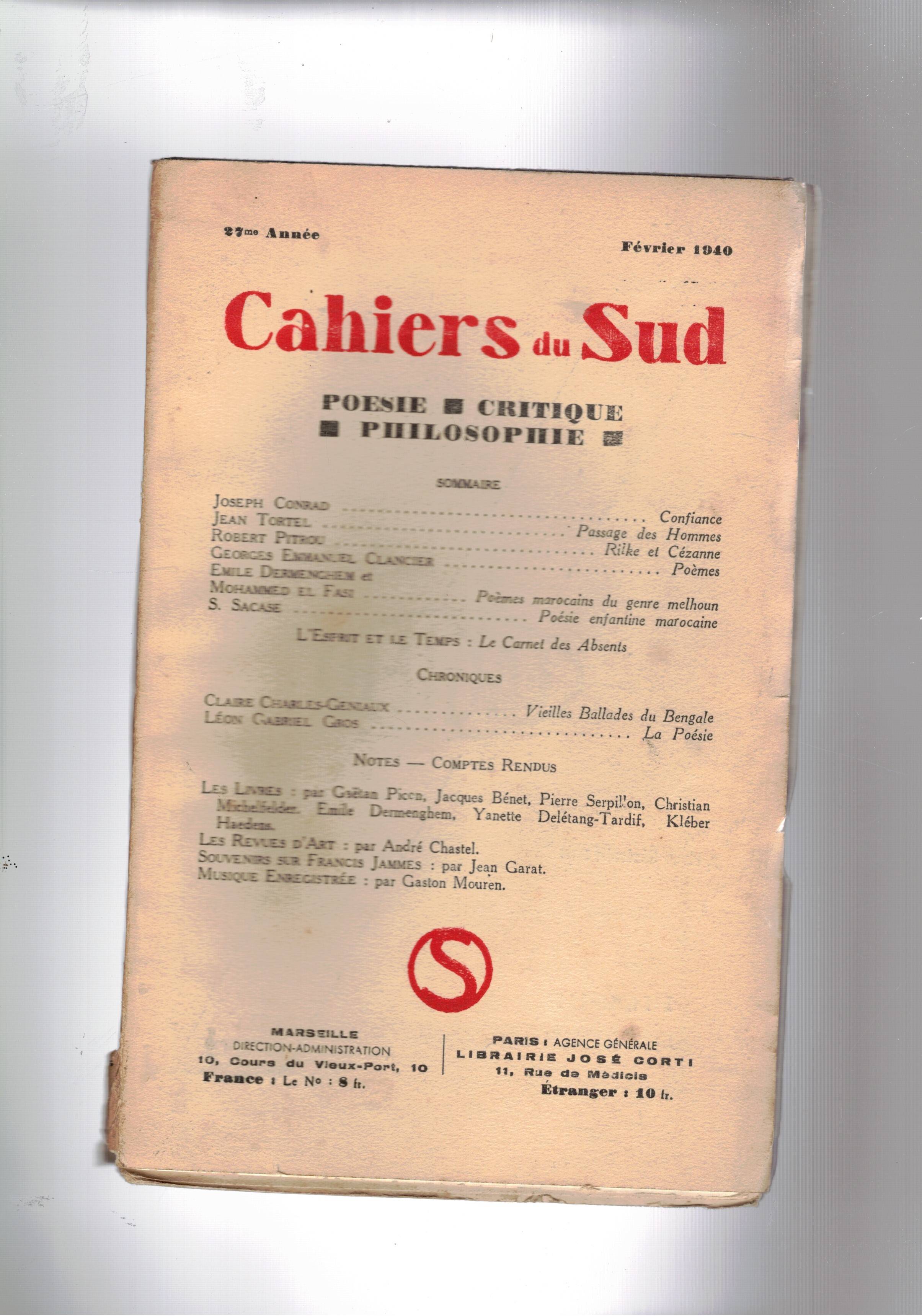 Cahiers du Sud. mensile Poesia, critica filosofia. n° di febb. …
