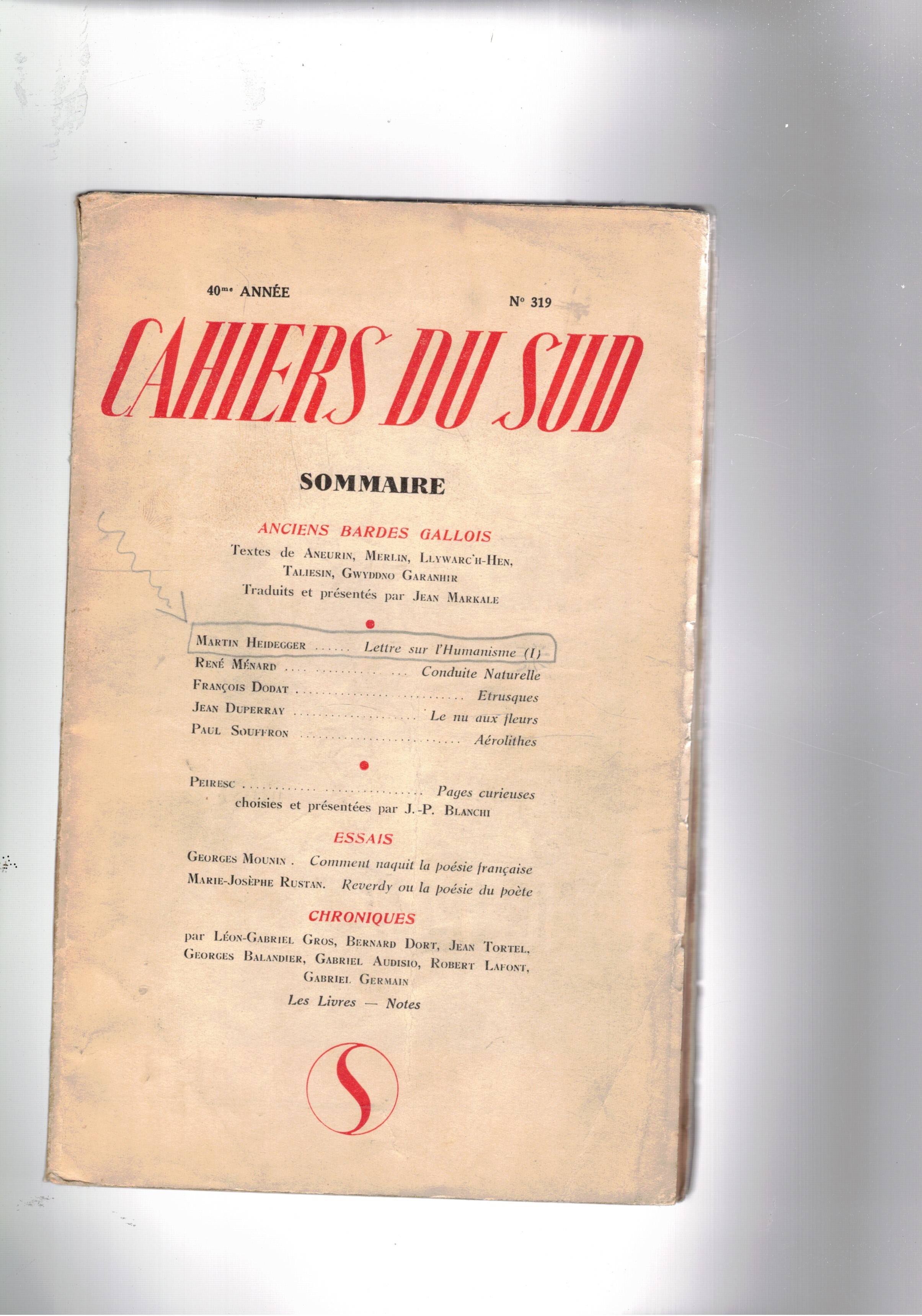 Cahiers du Sud. mensile Poesia, critica filosofia. n° di sett. …