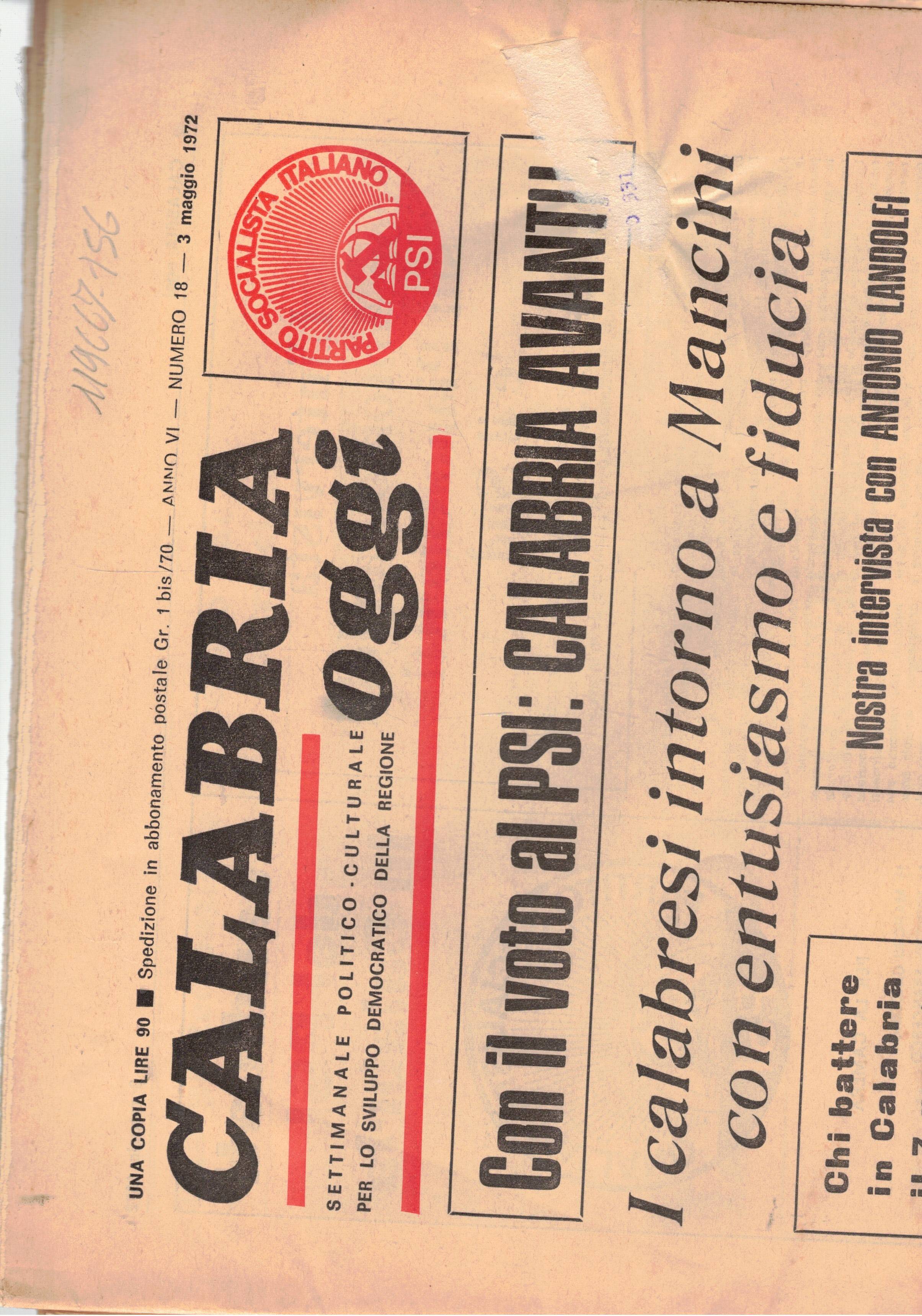 Calabria oggi. Settimanale politici culturale per lo sviluppo democratico della …