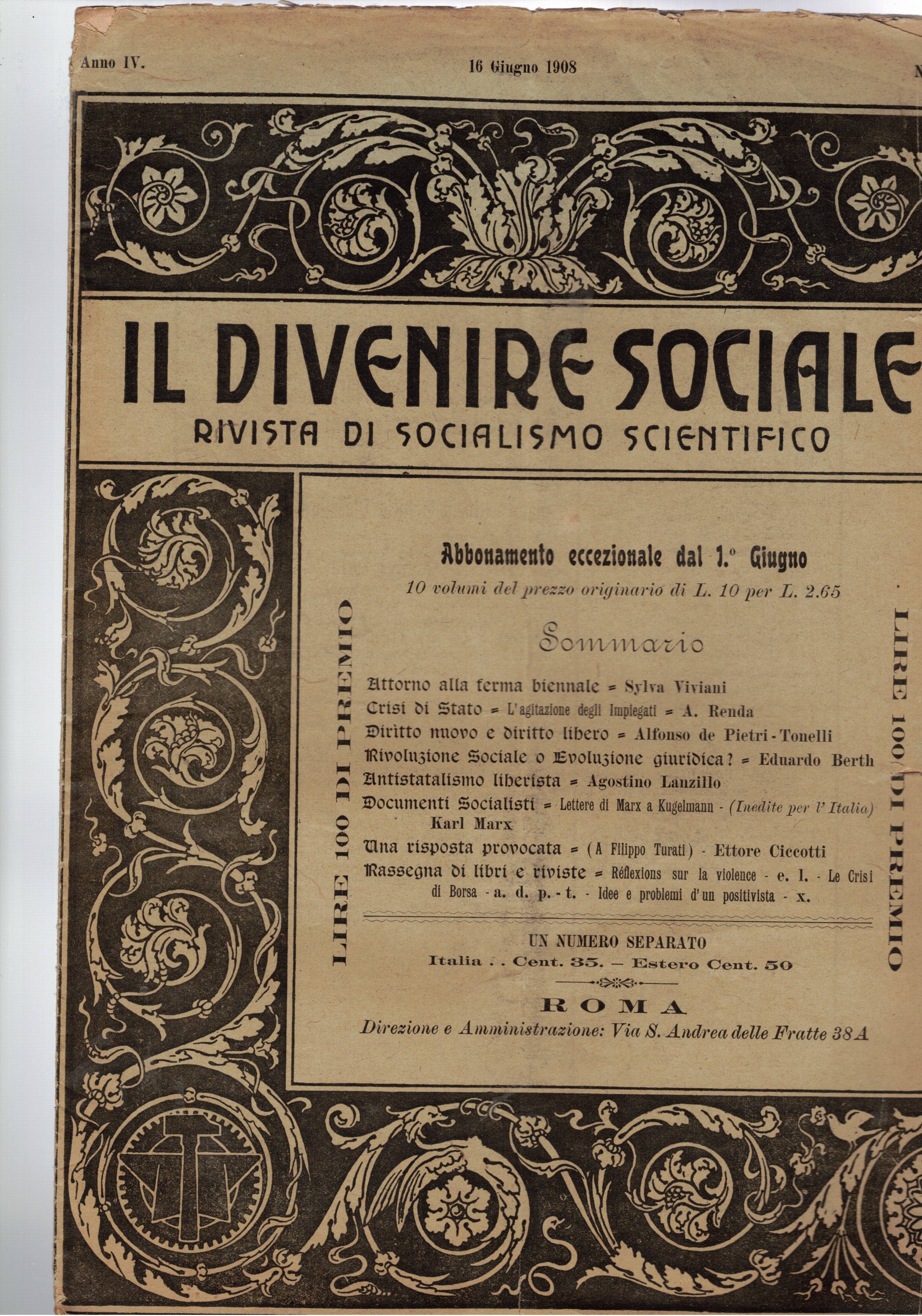 Il divenire sociale, rivista di socialismo scientifico. Disponiamo del n° …