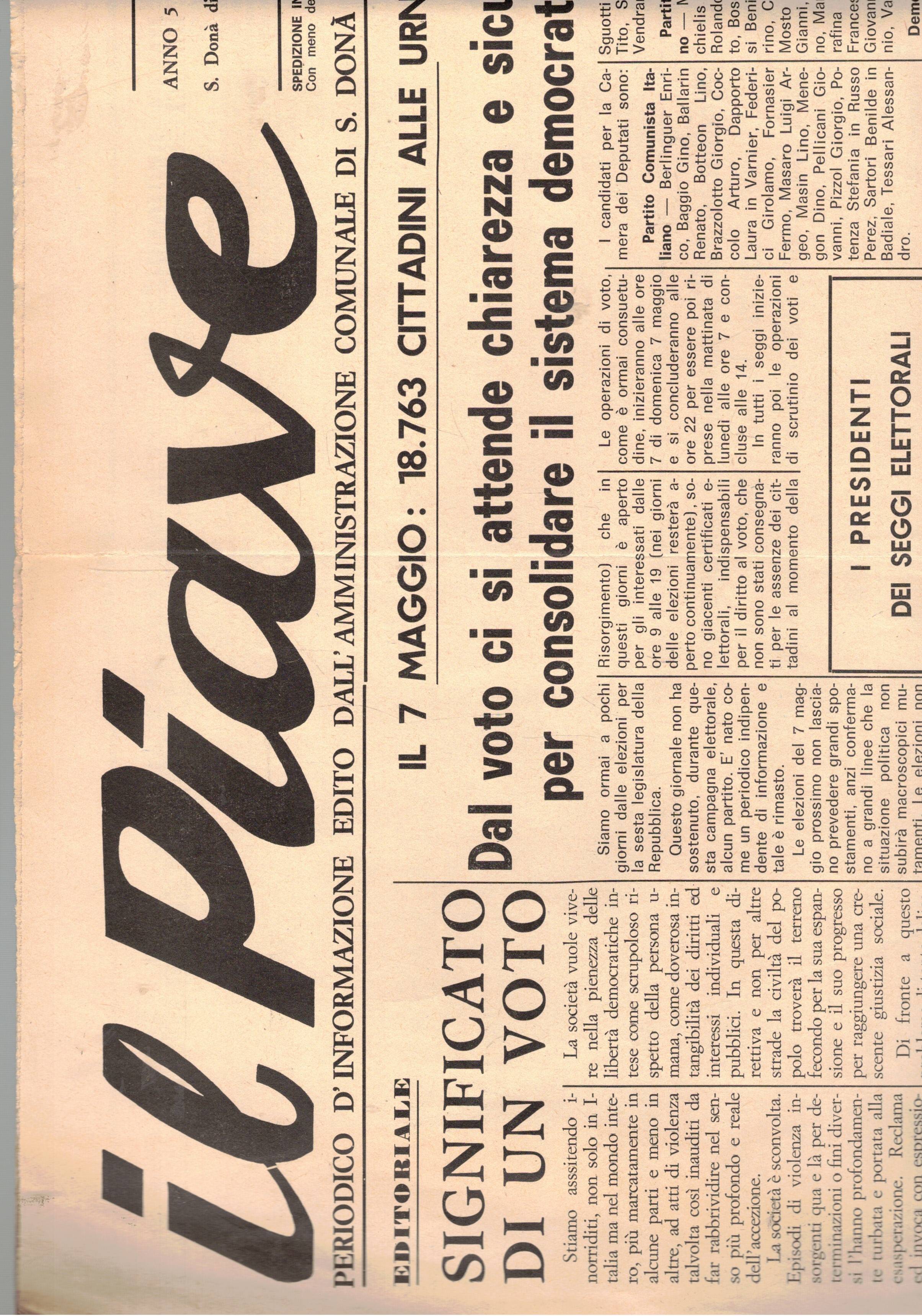 Il Piave, periodico d'informazione edito dall'amm. comunale di S. Donà …