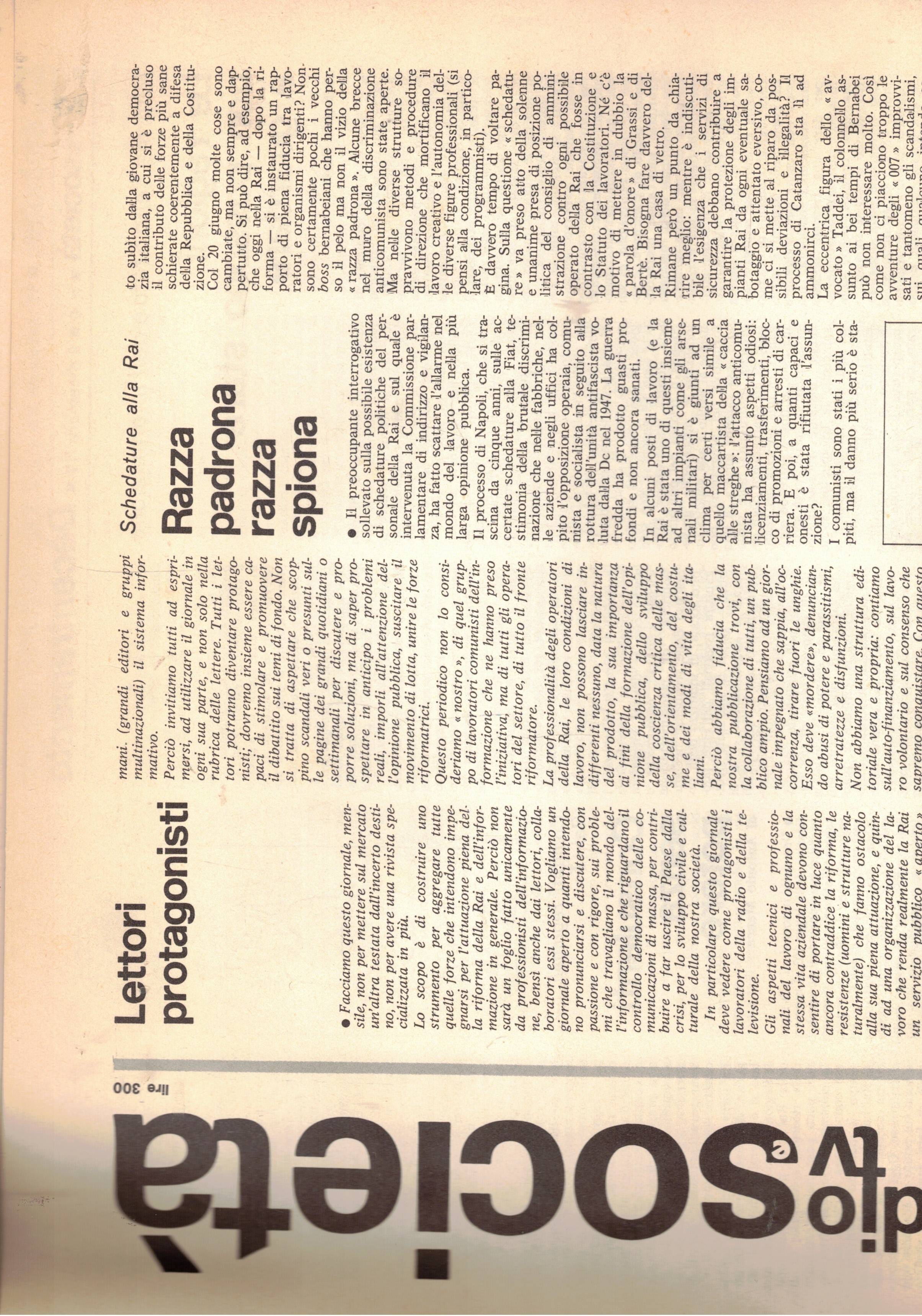 Radio TV e società, periodico mensile, disponiamo dell'anno primo 1978 …