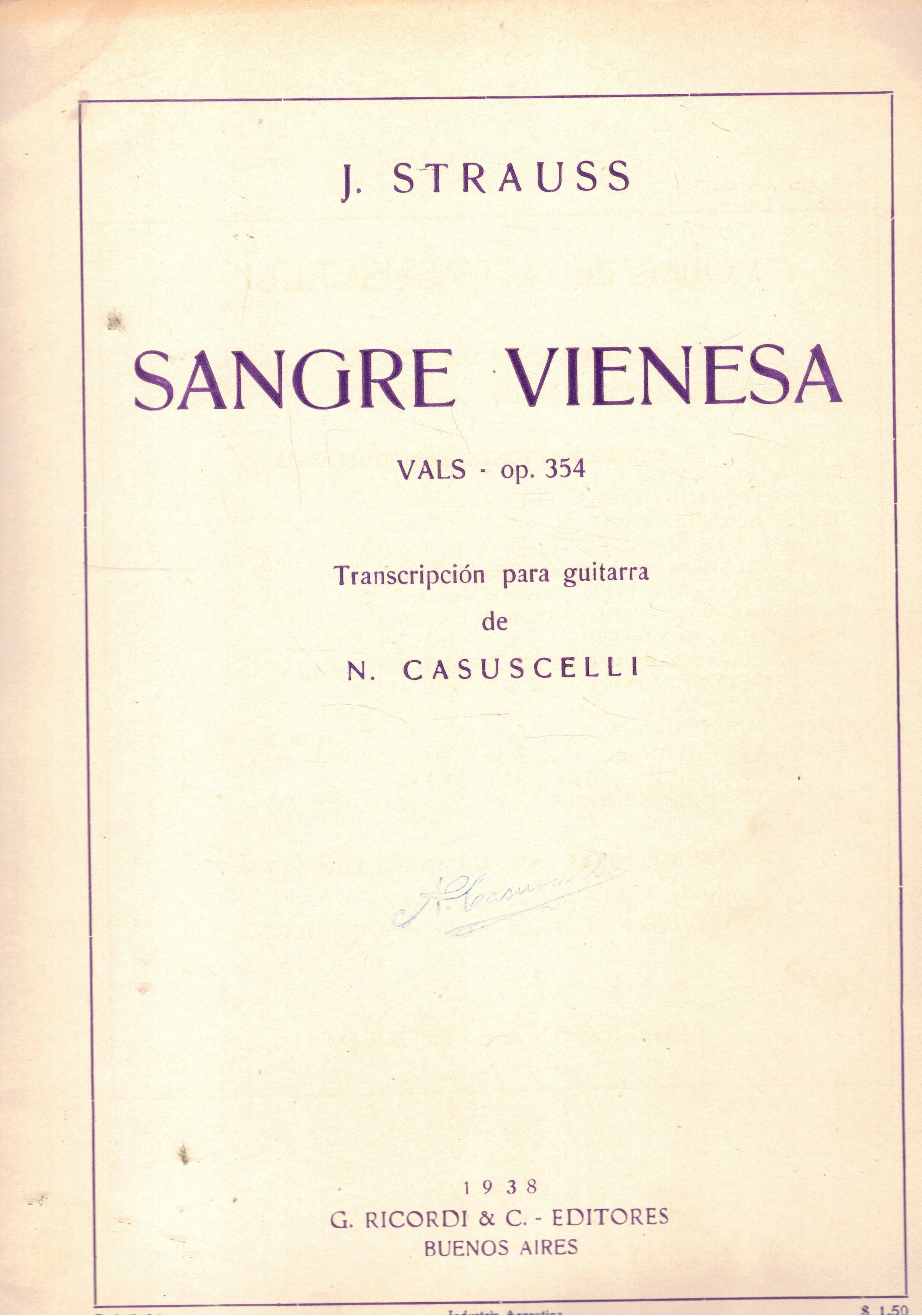 Sangre vienesa vals (op. 3549. Transcripcion para guitarra de N. …