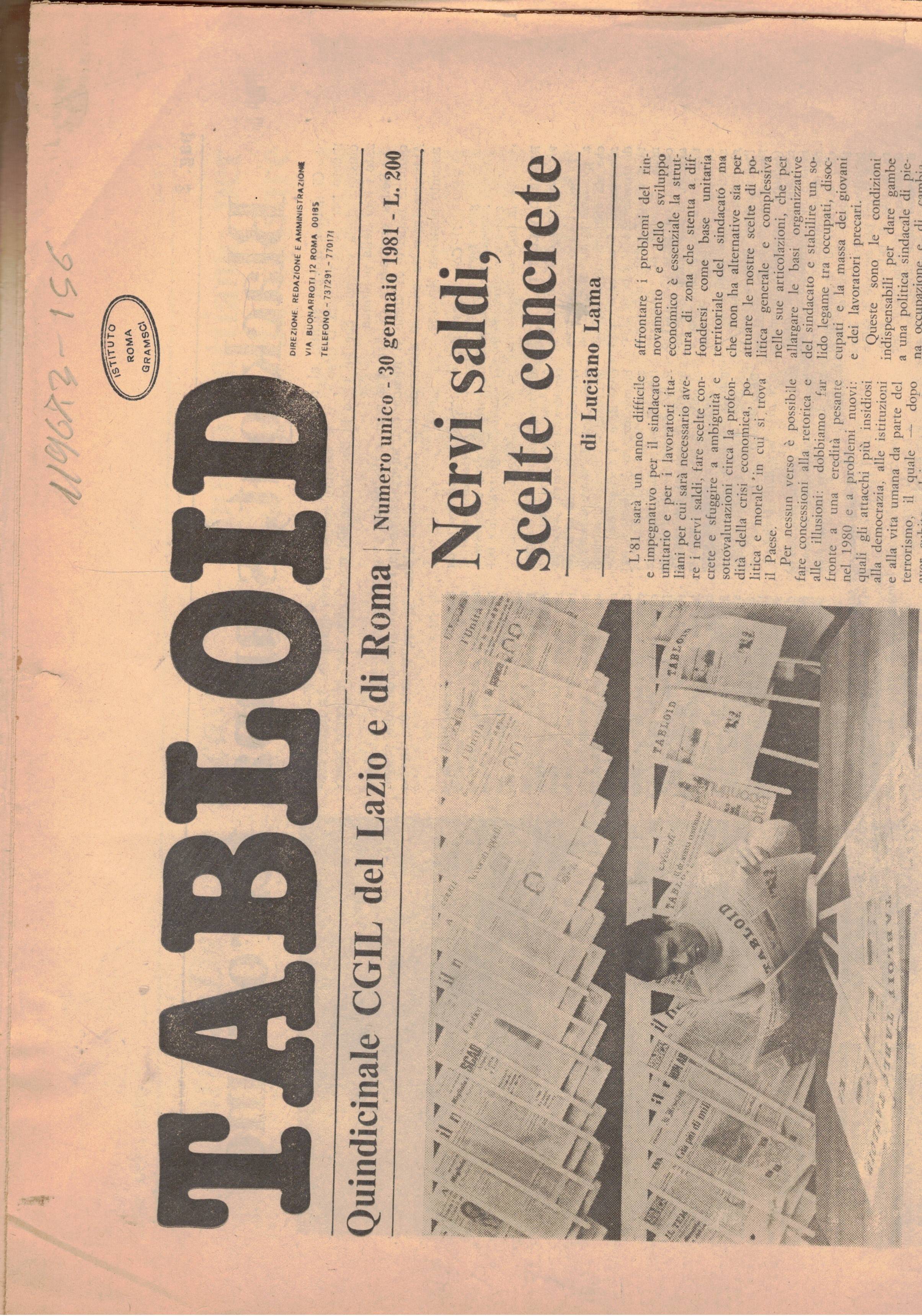 Tabloid, quindicinale del Lazio e di Roma. n° unico 30 …