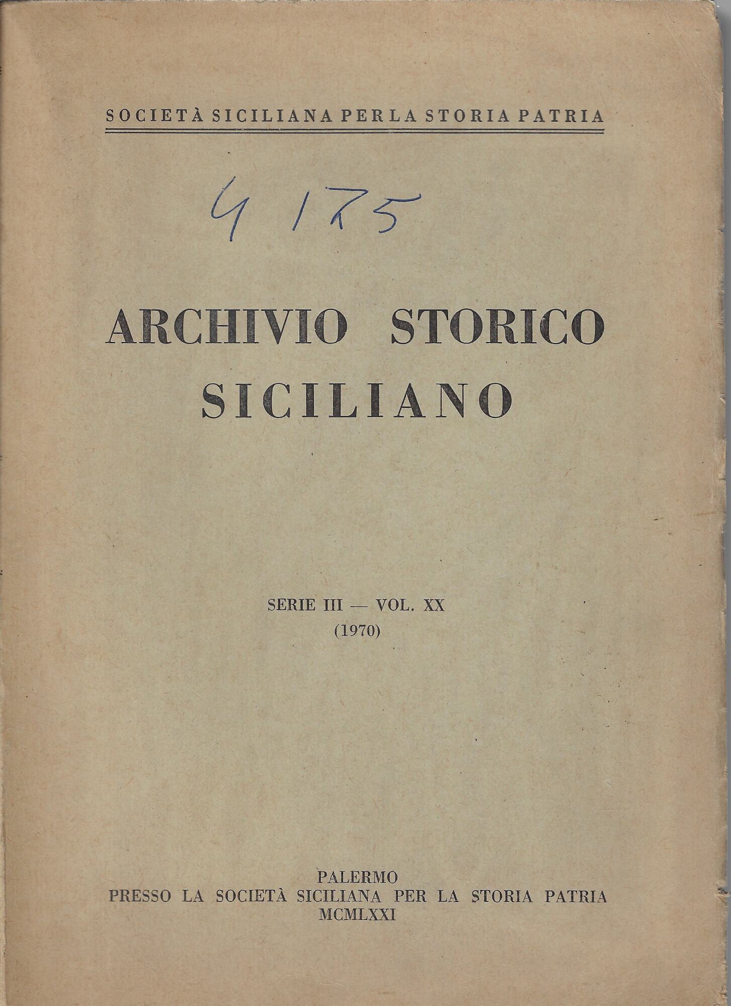 Archivio storico siciliano. Serie III - Vol. XX