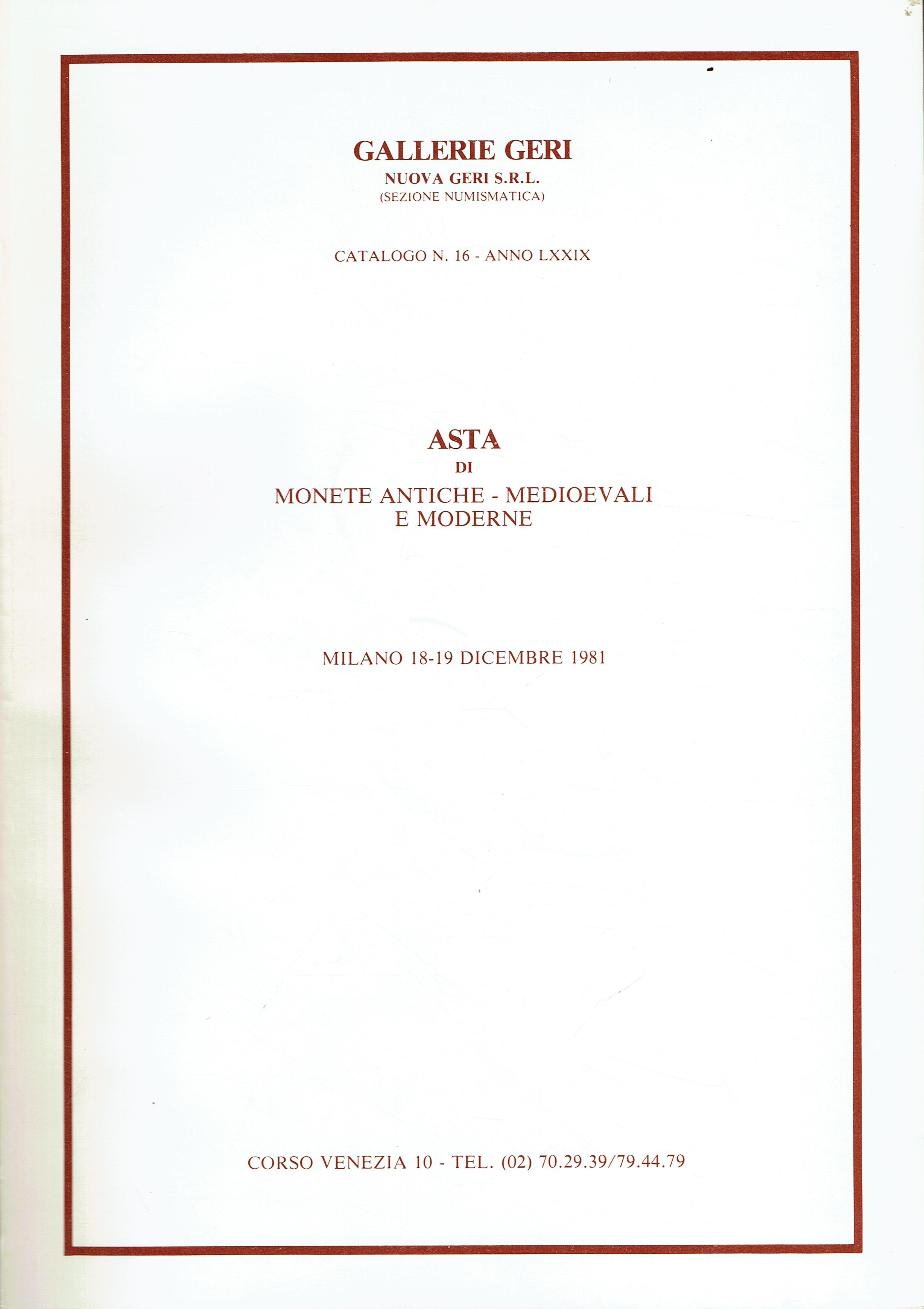 Asta di monete antiche, medioevali, moderne, estere, medaglie, pesi, cartamoneta, …